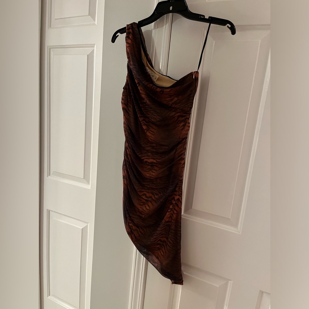 One shoulder cheetah print mini dress size small
